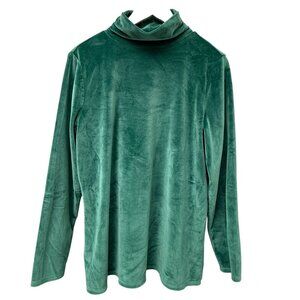 BELLE Kim Gravel Velour Turtleneck Womens Top Medium Green Velvety Soft Pullover